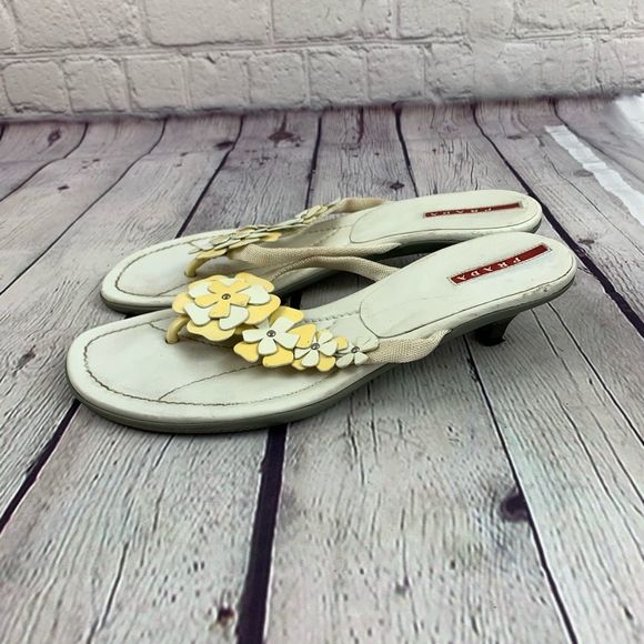 Prada Women’s White Open Toe Heels size 38.5 - Picture 4 of 8